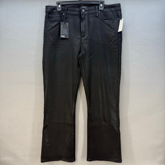 PAIGE Denim - Paige Pants Women's 33 (16) Black Claudine Transend Lux Coating Antrhopologie
